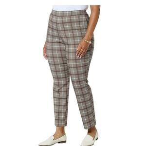 Wynne Layers Flatter Fit Slim Ankle Pants Neutral Plaid Pull On New Size 24W